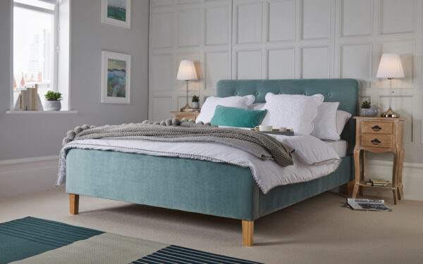 LPD Pierre Velvet Bed Frame, Double, Aqua