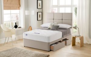 Silentnight Essentials Memory Mirapocket 1000 Divan Bed Set, Double, 2 Drawers, No Headboard Required, Sandstone